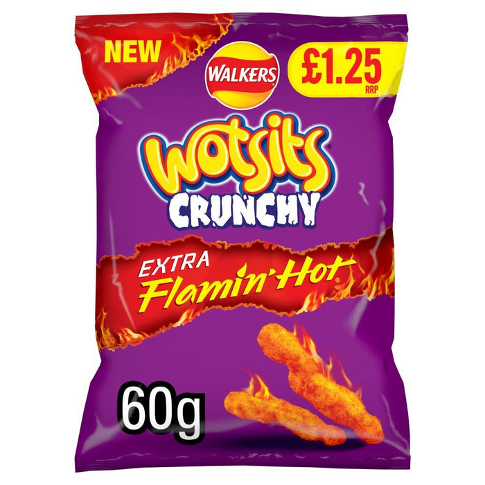 Wotsits Crunchy Extra Flamin' Hot Sharing Bag Crisps 60g (Box of 15) - BritishGram.com