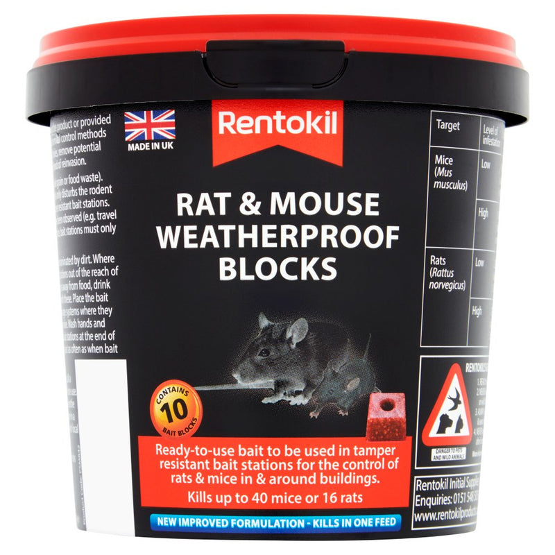 Rentokil Rat & Mouse Weatherproof Blocks Tub of 10