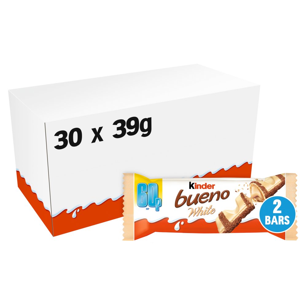 Kinder Bueno White Milk And Hazelnuts Single Bars PMP 39g (Box Of 30 ...