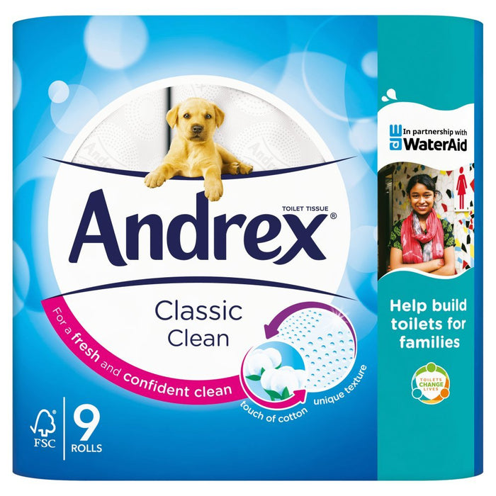 Andrex Classic Clean 9 Toilet Rolls - BritishGram.com