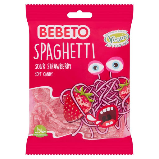 Bebeto Spaghetti Sour Strawberry Soft Candy 70g (Case of 20) - BritishGram.com