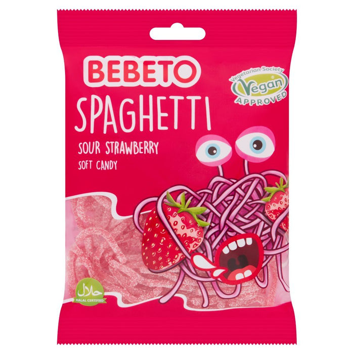 Bebeto Spaghetti Sour Strawberry Soft Candy 70g (Case of 20) - BritishGram.com