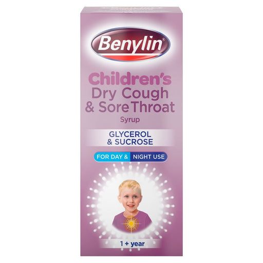 Benylin Children's Dry Cough & Sore Throat Syrup 1+ Year 125ml - BritishGram.com