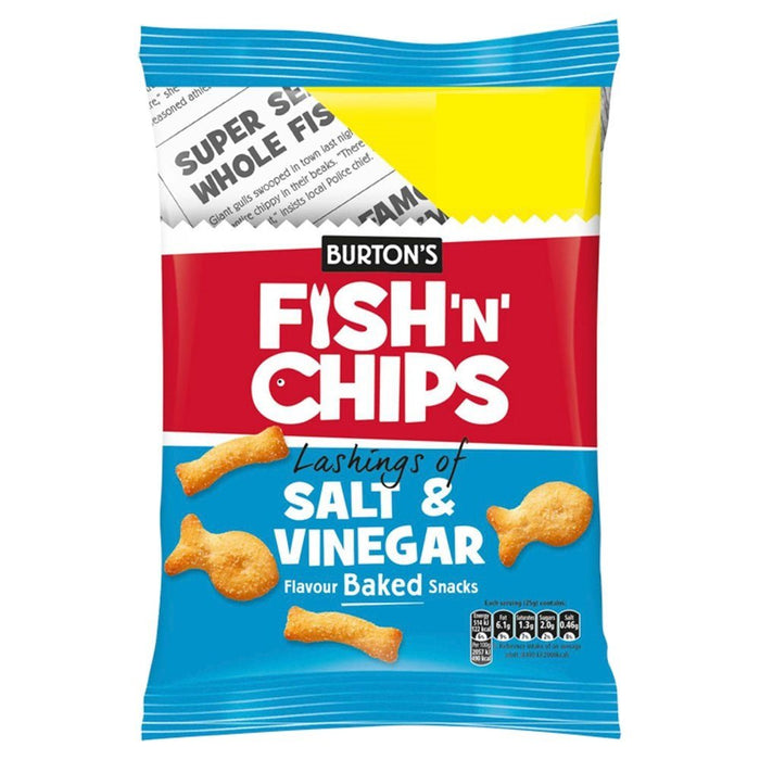 Burton's Fish'N' Chips Salt & Vinegar Flavour Baked Snacks PMP 110g (Case of 10) - BritishGram.com