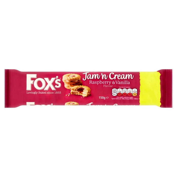 Fox's Jam 'n Cream Raspberry & Vanilla Flavour PMP 150g (Box of 12) - BritishGram.com