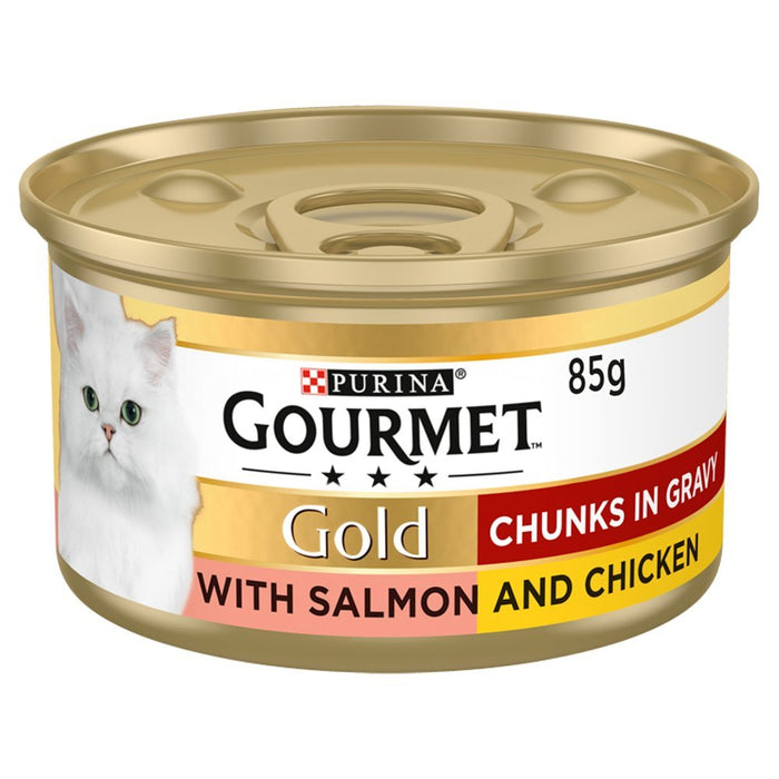 Gourmet Gold Chunks in Gravy with Salmon and Chicken 85g (Case of 12) - BritishGram.com