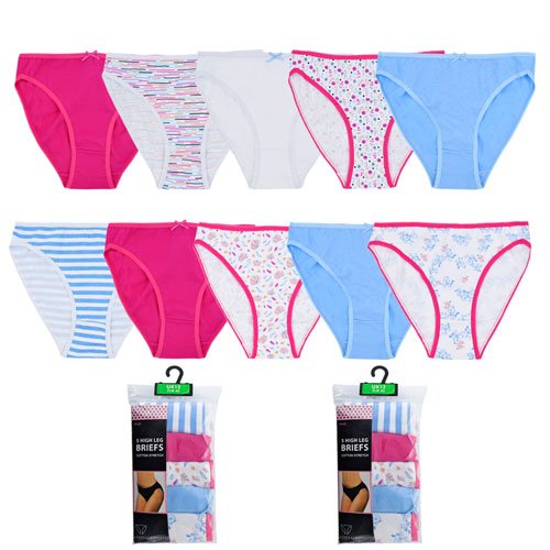 Ladies Assorted Design High Leg Briefs (Pack of 5 Pairs) - BritishGram.com