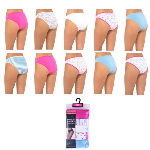 Ladies Assorted Designs High Leg Briefs (Pack of 5 Pairs) - BritishGram.com