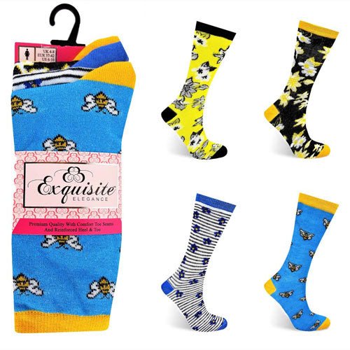 Ladies Exquisite Computer 3 Pairs Socks Floral Bee - BritishGram.com