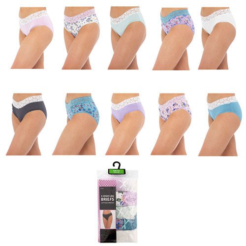 Ladies Lace High Leg Briefs (Pack of 5 Pairs) - BritishGram.com