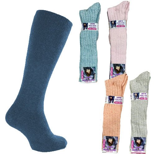 Ladies Long Length Wool Blend 3 Pairs Socks - BritishGram.com