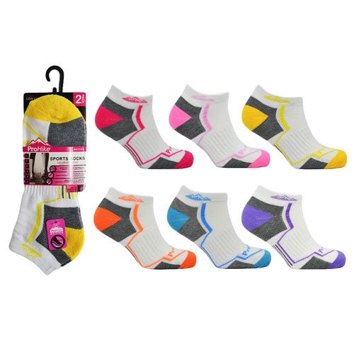 Ladies Pro Hike Cushion Trainer 2 Pairs Socks White Stripes - BritishGram.com