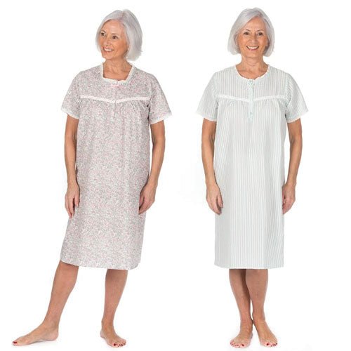 Ladies Short Sleeve Stripe/Flower Design Nightie - BritishGram.com