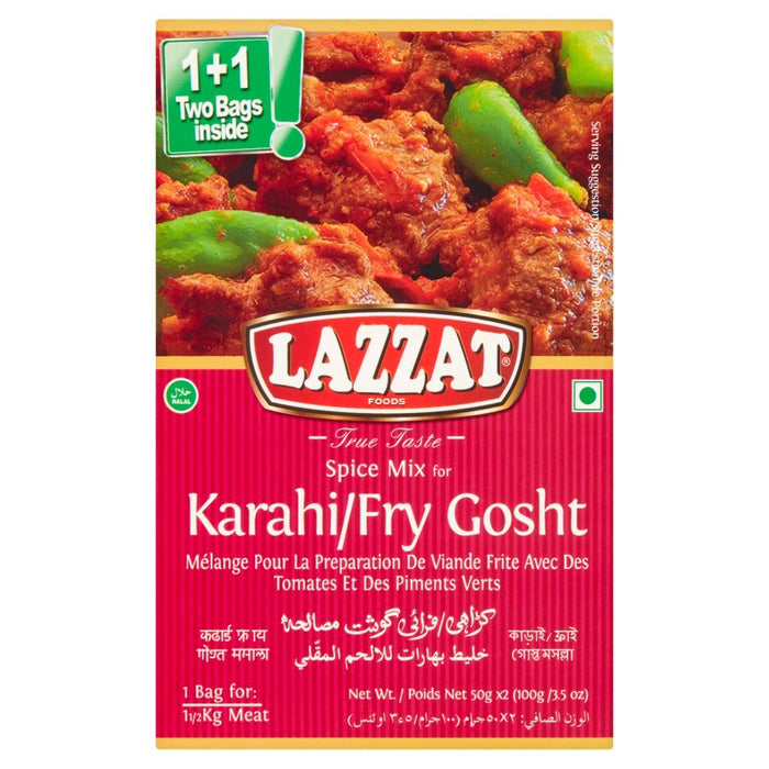 Lazzat Foods True Taste Spice Mix for Karahi Fry Gosht 100g (Case of 6) - BritishGram.com