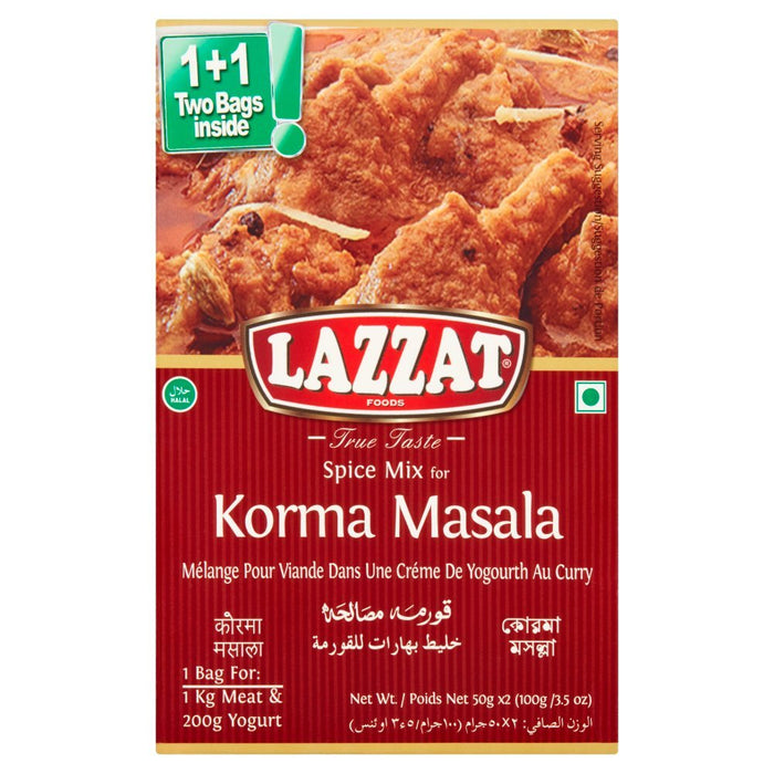 Lazzat Foods True Taste Spice Mix for Korma Masala 100g (Case of 6) - BritishGram.com