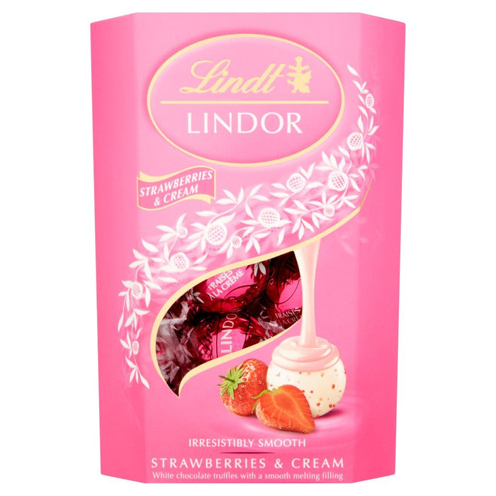 Lindt LINDOR Strawberries & Cream Chocolate Truffles 200g - BritishGram.com