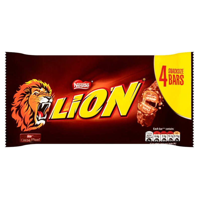 Lion Milk Chocolate Snacksize Bar 4 Pack Multipack 120g (Box of 10) - BritishGram.com
