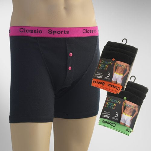 Mens Classic Sport Neon Button Fly Boxer (Pack of 3) - BritishGram.com