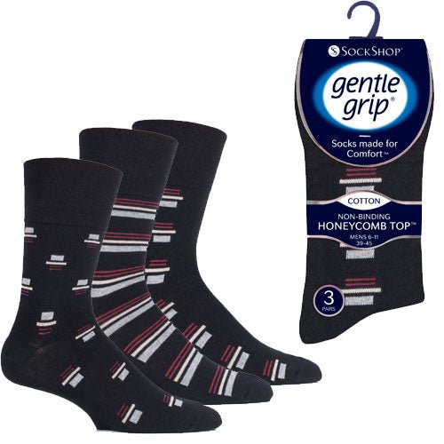 Mens Gentle Grip 3 Pairs Socks Retro Rhythm Black - BritishGram.com
