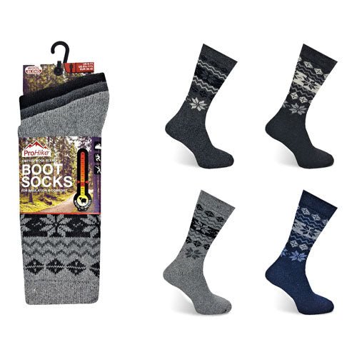 Mens ProHike Fairisle Wool Blend Boot 3 Pairs Socks - BritishGram.com