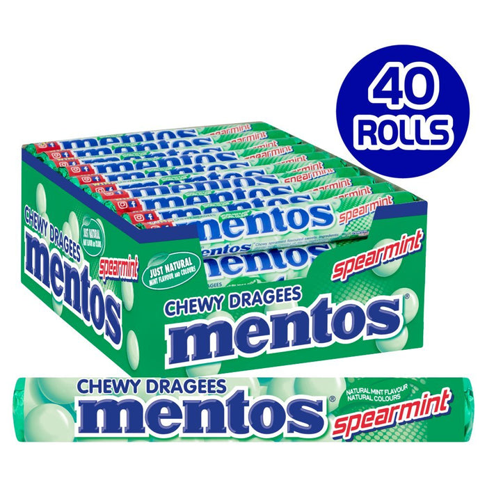Mentos Spearmint Chewy Dragees 38g (Box of 40) - BritishGram.com