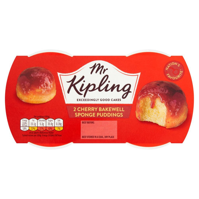 Mr Kipling Cherry Bakewell Sponge Puddings 2x95g (Case of 4) - BritishGram.com