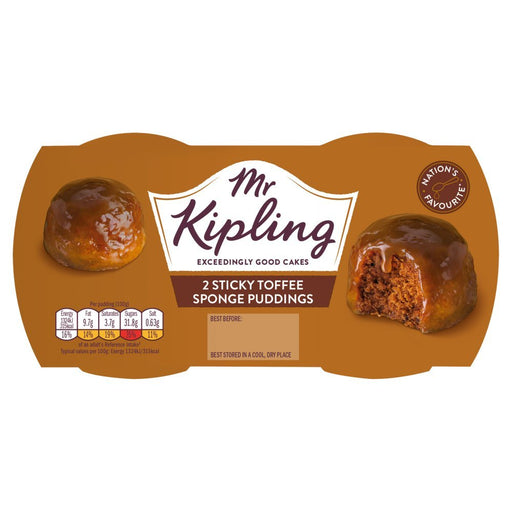 Mr Kipling Sticky Toffee Sponge Puddings 2x95g (Case of 4) - BritishGram.com