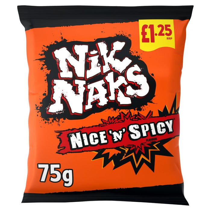 Nik Naks Nice 'N' Spicy Crisps PMP 75g (Box of 20) - BritishGram.com
