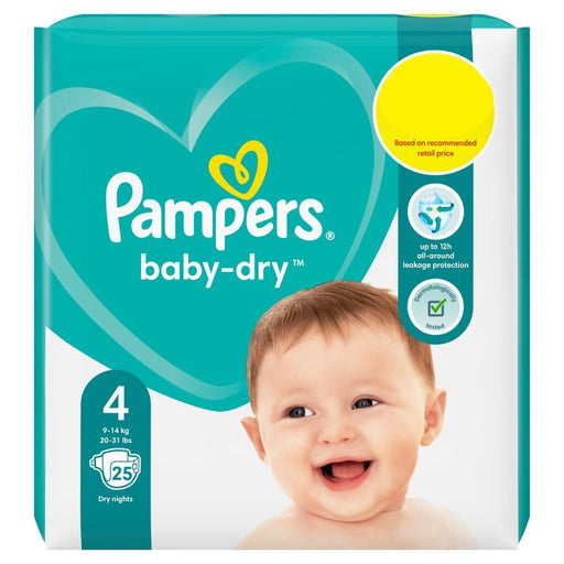 Pampers Baby - Dry Size 4, Pack of 4 x 25 Nappies Total 100 Nappies - BritishGram.com