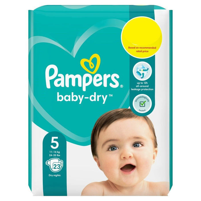 Pampers Baby - Dry Size 5, Pack of 4 x 23 Nappies Total 92 Nappies - BritishGram.com