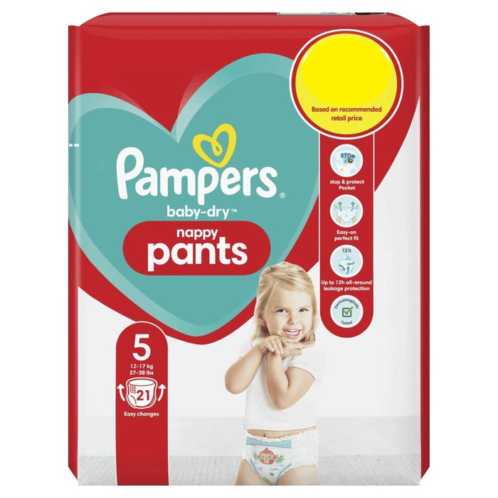 Pampers Baby - Dry Size 5, Pack of 4 x 23 Nappy Pants Total 92 Nappy Pants - BritishGram.com