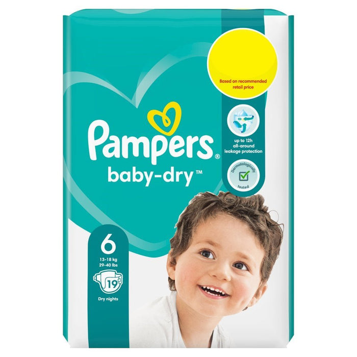 Pampers Baby - Dry Size 6, Pack of 4 x 19 Nappies Total 76 Nappies - BritishGram.com