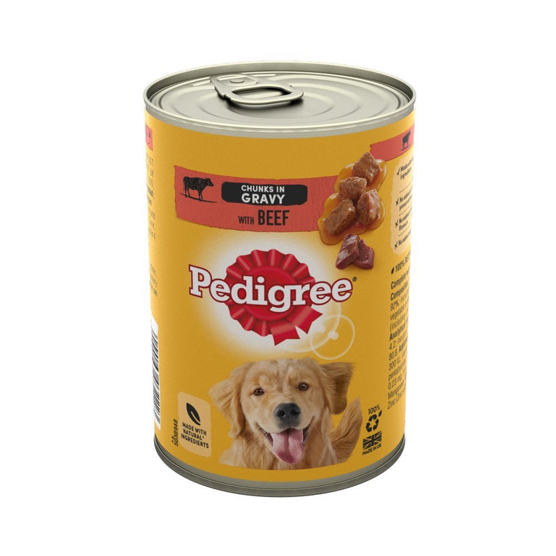 Pedigree Adult Wet Dog Food Tin Beef in Gravy 400g (Case of 12) - BritishGram.com