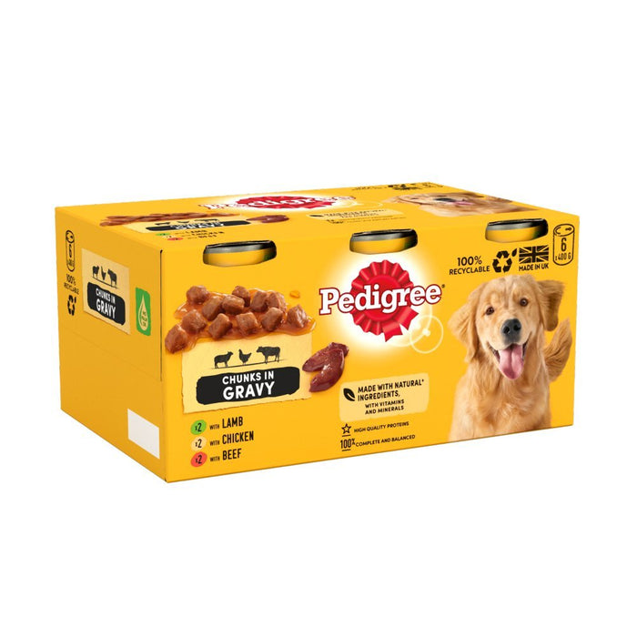 Pedigree Adult Wet Dog Food Tins Mixed in Gravy 6 x 400g - BritishGram.com