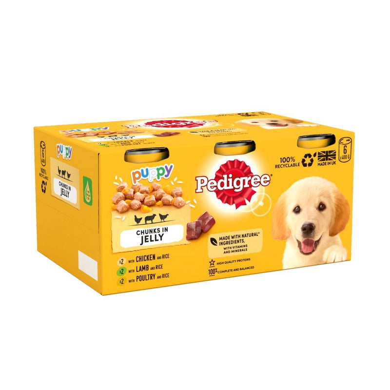 Pedigree Puppy Wet Dog Food Tins Mixed Selection in Jelly 6 x 400g - BritishGram.com