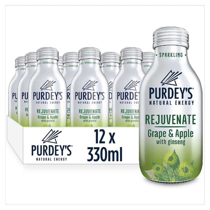 Purdey's Natural Energy Rejuvenate Grape & Apple with Ginseng, 330ml (Case of 12) - BritishGram.com