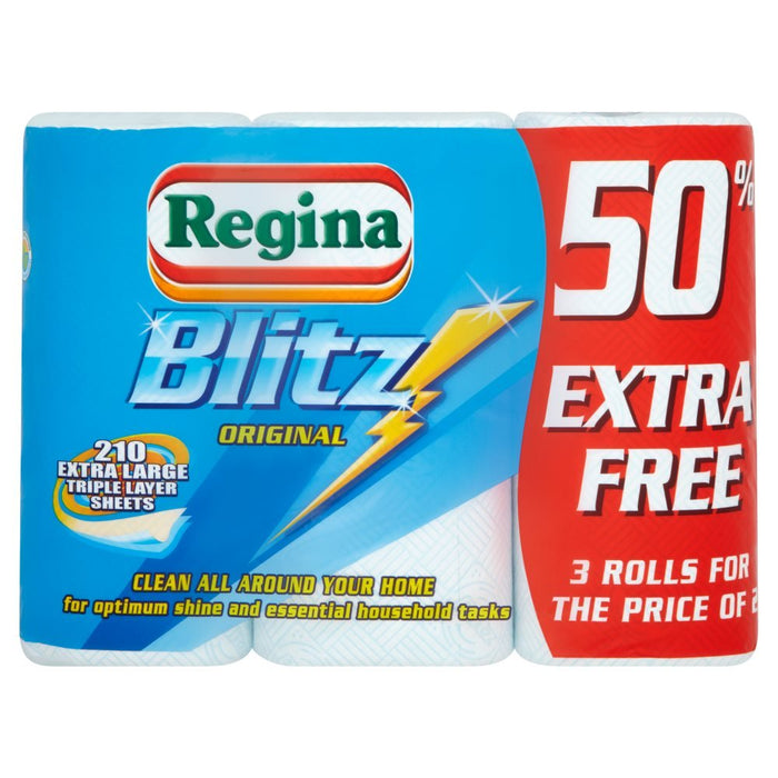 Regina Blitz Original 210 Extra Large Triple Layer Sheets 3 Rolls - BritishGram.com