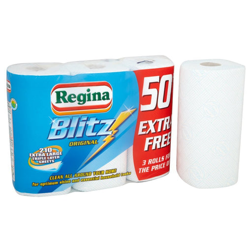 Regina Blitz Original 210 Extra Large Triple Layer Sheets 3 Rolls - BritishGram.com