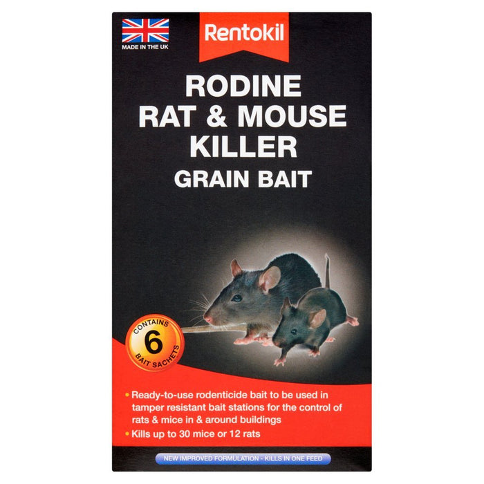 Rentokil Rodine Rat & Mouse Killer Grain Bait 6 sachet - BritishGram.com