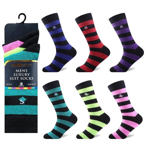 Socksation Mens Luxury Suit 3 Pairs Socks Assorted Stripes - BritishGram.com