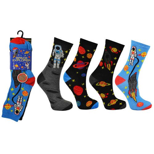 Space Explorer Childrens Novelty 3 Pairs Socks - BritishGram.com