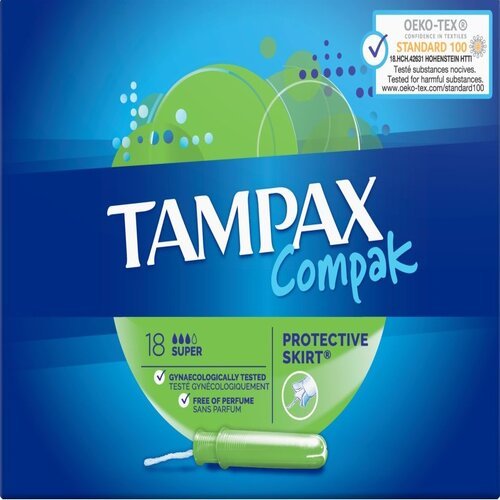 Tampax Compak Super Tampons With Applicator X 18pk (Case of 6) - BritishGram.com