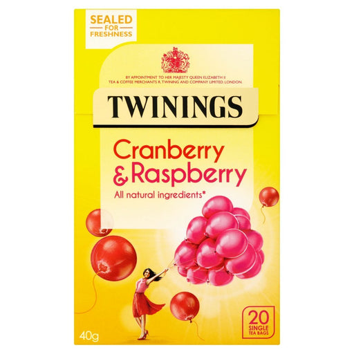 Twinings Cranberry & Raspberry 20 Single Tea Bags 40g - BritishGram.com