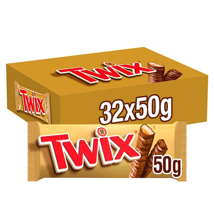 Twix Chocolate Biscuit Twin Bars, 50g (Box of 32) - BritishGram.com