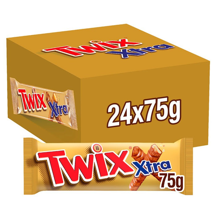 Twix Xtra Chocolate Biscuit Twin Bars, 75g (Box of 24) - BritishGram.com