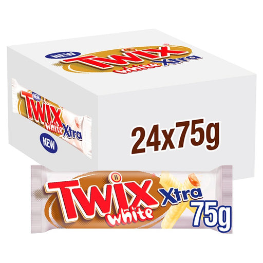 Twix Xtra White Chocolate Biscuit Twin Bars, 75g (Box of 24) - BritishGram.com