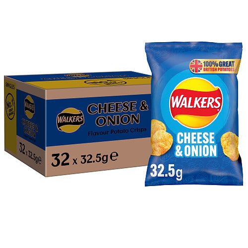 Walkers Cheese & Onion Crisps, 32.5g (Box of 32) - BritishGram.com