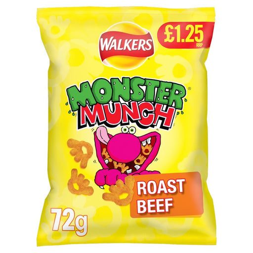 Walkers Monster Munch Roast Beef Snacks 72g (Box of 18) - BritishGram.com