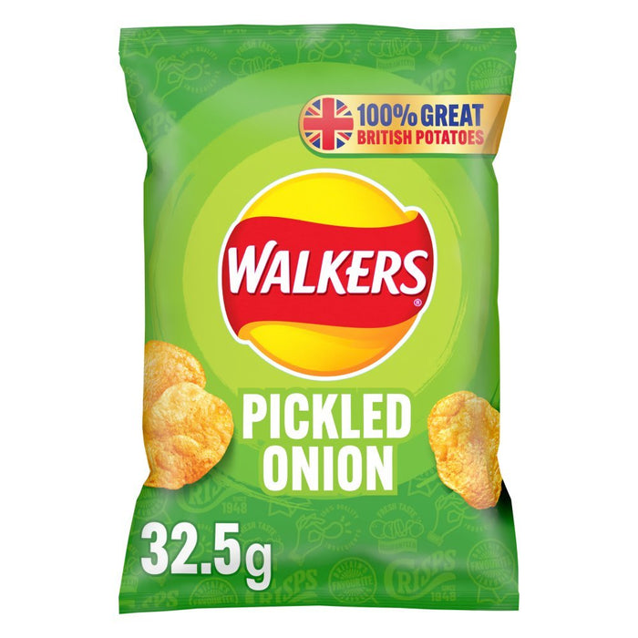 Walkers Pickled Onion Crisps 32.5g (Box of 32) - BritishGram.com